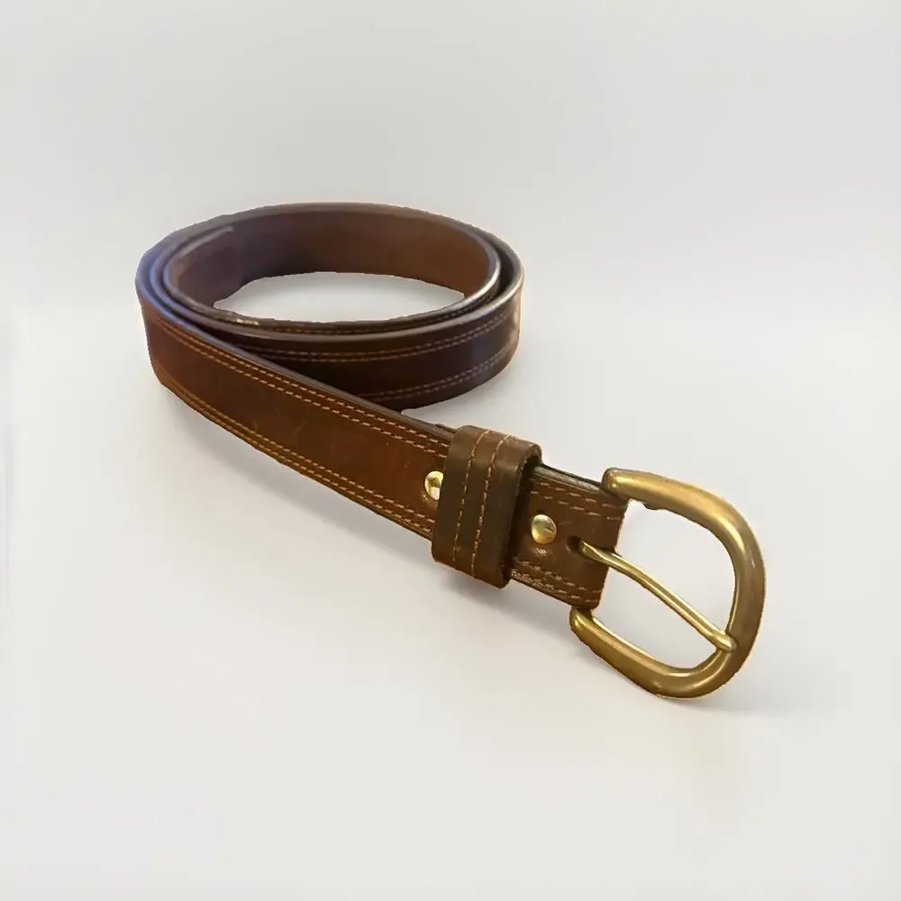 SCANDIA WOODS Imported Italian Leather Belt Brass Buckle Brown Size 2XL 3687/25